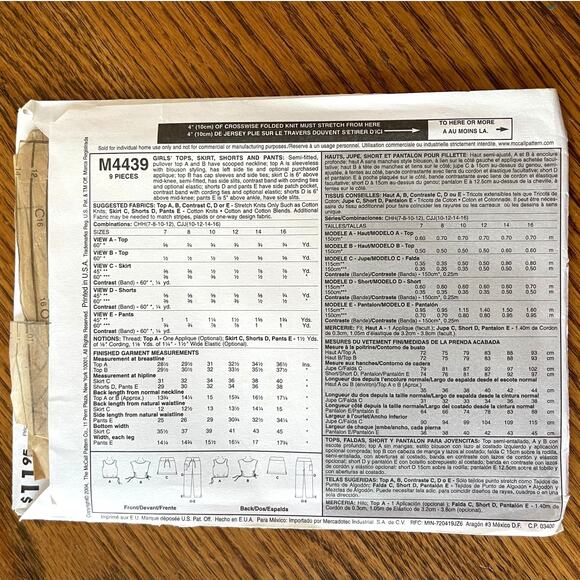 Vintage Y2K McCalls 4439 Sewing Pattern Size XXS-S Top Skirt Short Pant COMPLETE - Picture 2 of 2